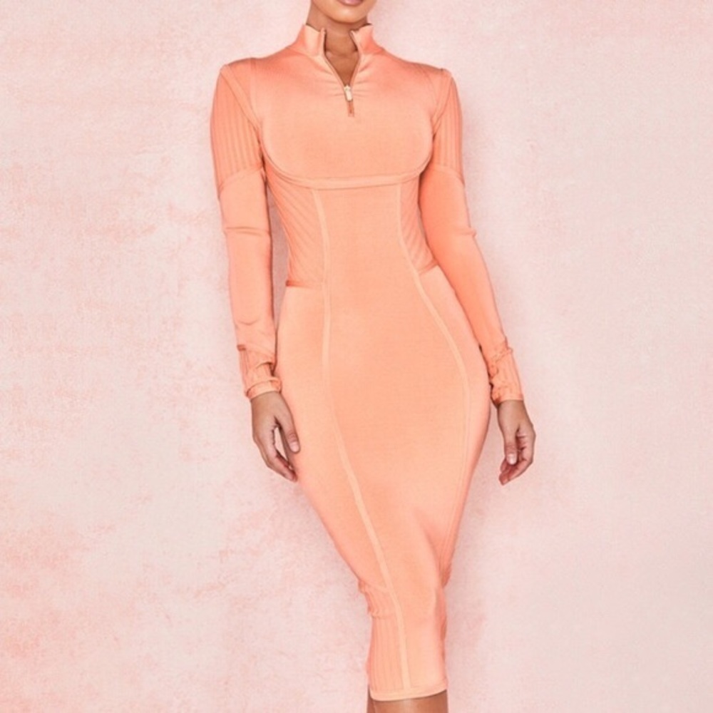 House of CB peach Dana bandage midi dress